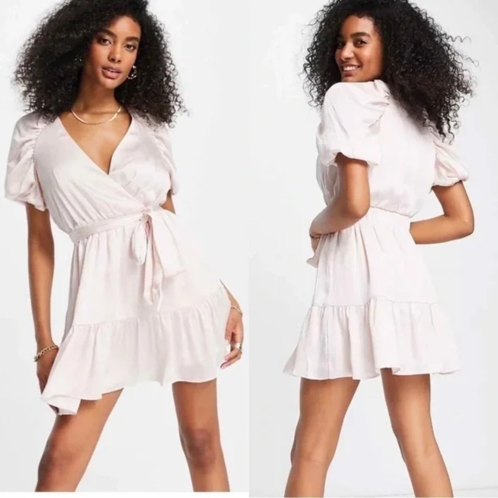 Ted Baker Loueese Puff Sleeve Faux‎ Wrap Mini Dress US Size 4 or small